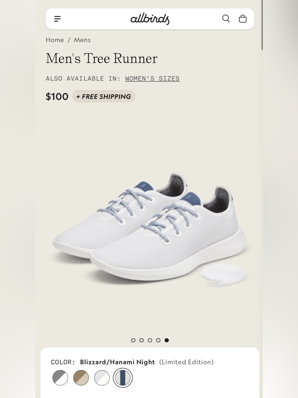 All Birds Allbirds Tree Runner Sneakers Shoes Blizzard Hazy Cobalt Blue W9.5 M8